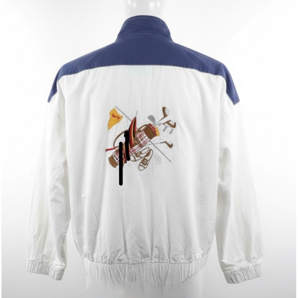 Vintage Peanut‎ Butter Jelly Jacket Women's Large White Blue Golf Embroidered
